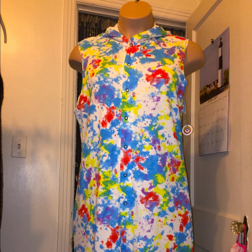 Rainbow Terrycloth Hooded Romper Shorts